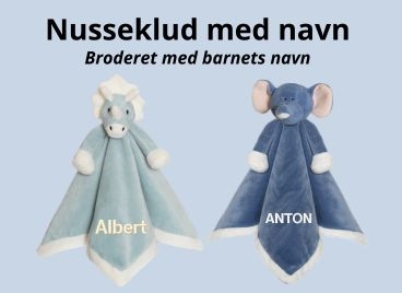 Nusseklud med navn til baby med broderet navn